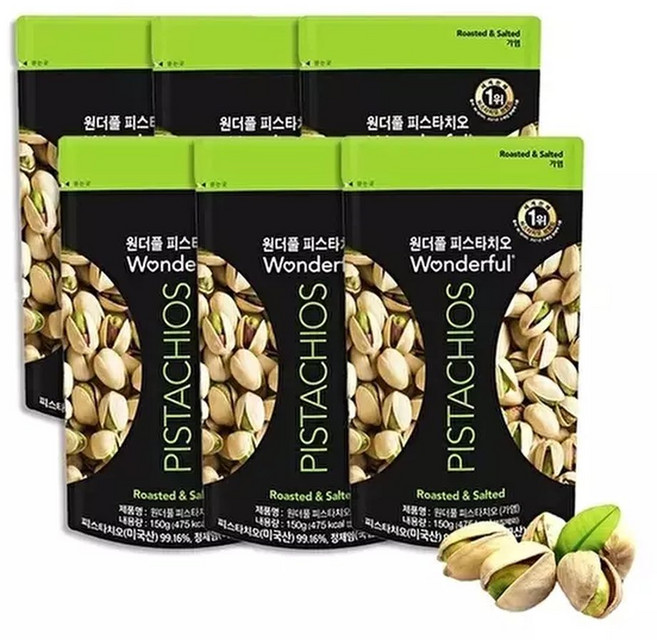 원더풀피스타치오 코스트코 두쫀쿠 구운 파스타치오 견과 가염 150g 6봉, 6개