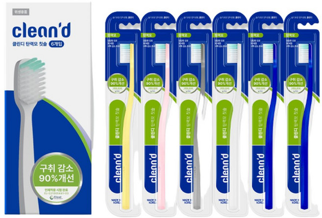 클린디 탄력모 칫솔(M) 6개 세트 치과칫솔 백태 입냄새 치석제거 병풀추출 잇몸보호 탄력모, 6