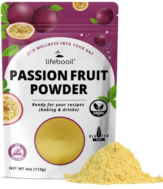Lifebooil 과일 가루 분말 파우더 패션프루트 비건 비변형 글루텐 프리 첨가물 및 없음 4온스, Lifebooil 과일 가루 분말 파우더 패션프루트 비