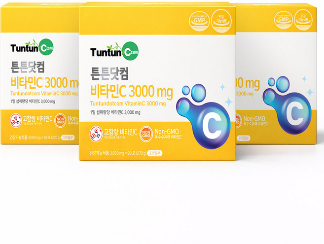 튼튼닷컴 비타민C 3000 mg (3개월분) / 비타민C 100% / 분말스틱 타입, 3개, 90회분