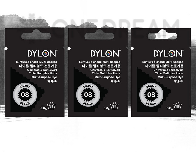 [ONEDREAM]다이론 멀티염료 염색 천 면 섬유 의류 옷 소품 물감 5g 5.8g 3개, 08.이보니블랙 3개