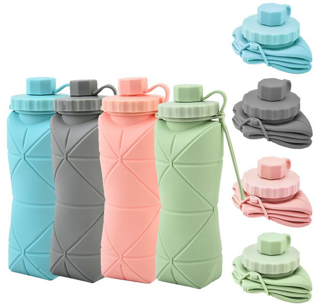 간편한 접이식 텀블러 실리콘 물병(등산물병) 스포츠물병, 1개, 600ml, 핑크