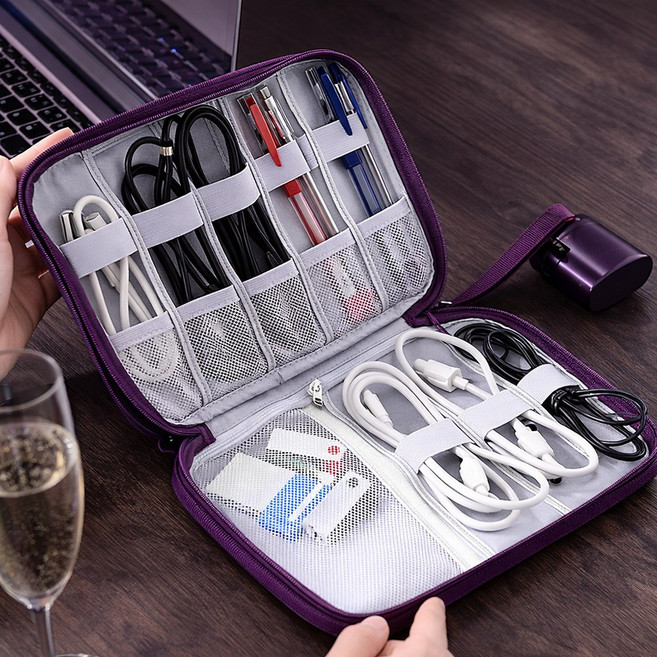 슬림 나인 포켓 케이블 선정리 디지털 파우치, 1개, 퍼플