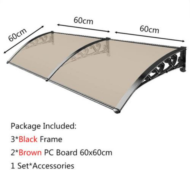차양막 튼튼한 PC 보드 창 현대 전면 야외 파티오 태양 쉘터 처마 레인 접합 가능, 9) 색상2 60x120cm