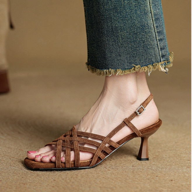 LUNATURE 여자 짜임 샌들 여름 발편한 키높이 바캉스