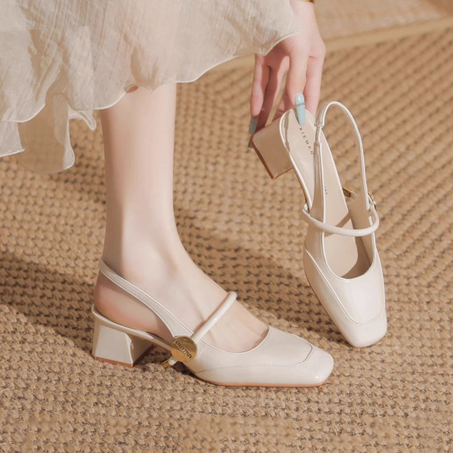 LADYSF 여성 슬링백힐 5cm 두꺼운굽 편안한발목감싸는샌들 면접출근룩 최고인기 미들힐 구두 직장인데일리화