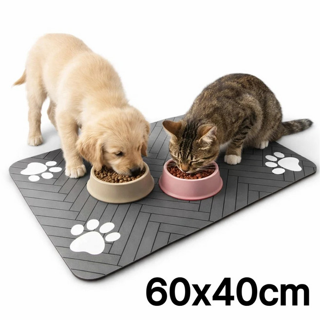에이트몰 물기흡수 고양이 강아지 식기매트, 1개, 블랙 60x40cm