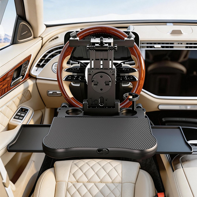 차량용 폴딩 테이블 노트북 거치대 차량 핸들 식탁 뒷좌석 HPTP-04, 블랙, 1개