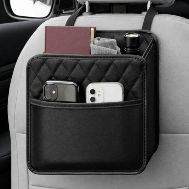 무아랑 넉넉한용량 간단설치 자동차 뒷자석 수납함, 블랙, 1개