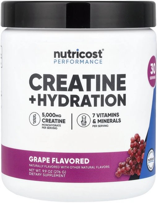 뉴트리코스트 Nutricost 운동 능력 크레아틴 + 수분 보충 포도 276g9.9oz127720원산지:기타, 1개, 1개 - 쿠팡