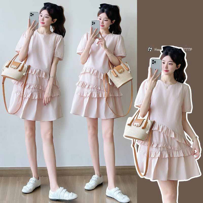 패션 임산부 여름 미니 원피스 임산부 여름 패션 루즈핏 미니 원피스 프릴 러플 디테일 여성 캐주얼 드레스 JXH