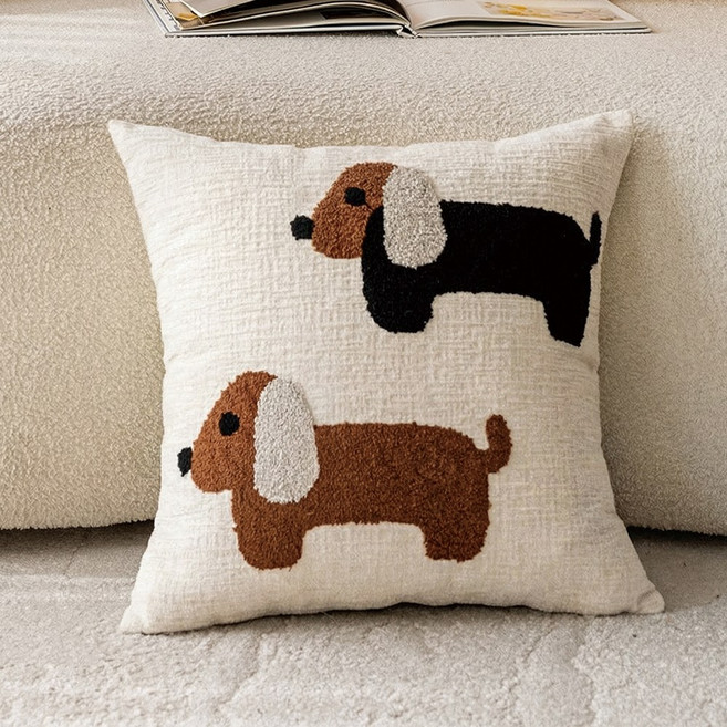 포근달 인테리어 동물자수 쇼파쿠션 핸드메이드 침대 등받이 쿠션 솜포함, 강아지