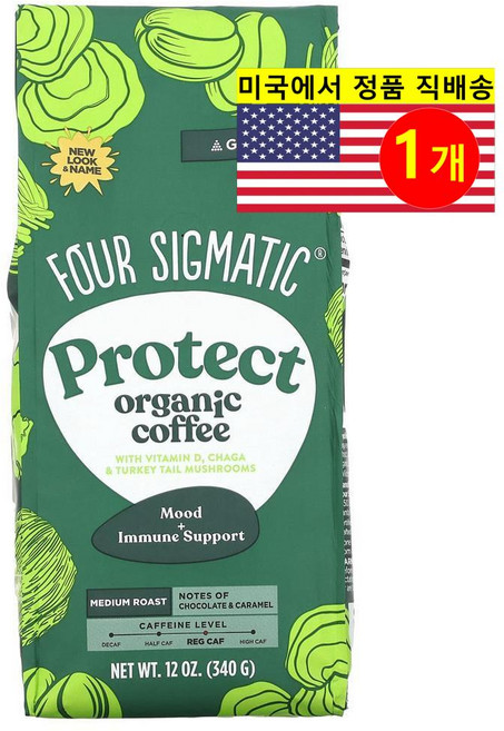 Four Sigmatic 그라운드 커피 비타민D 차가버섯 함유 340g 1개