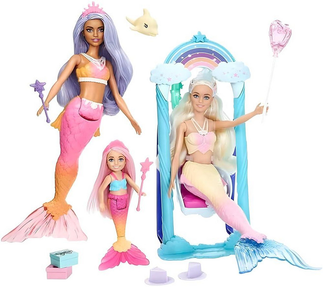 정품++ 바비 Barbie Mermaid Play Set with 3 Dolls and Dreamtopia Accessories, 정품++ 바비 Barbie Mermaid Play Se