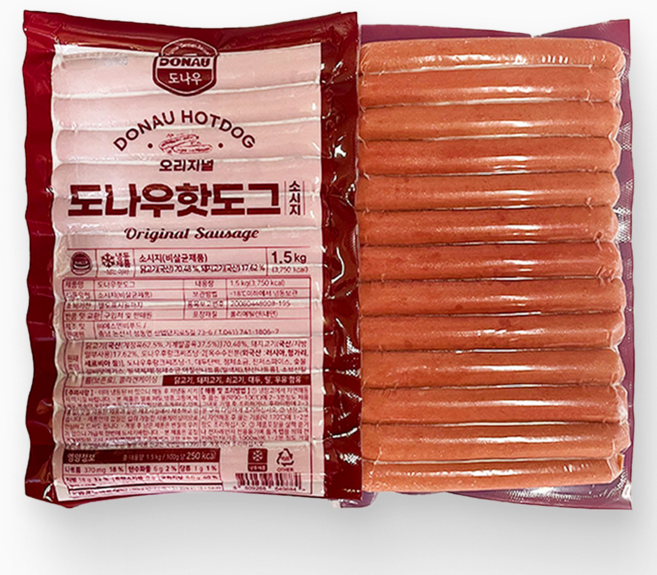 [먹고사는이야기] 도나우 핫도그소시지 오리지널 1.5kg 핫도그용소시지, 1개