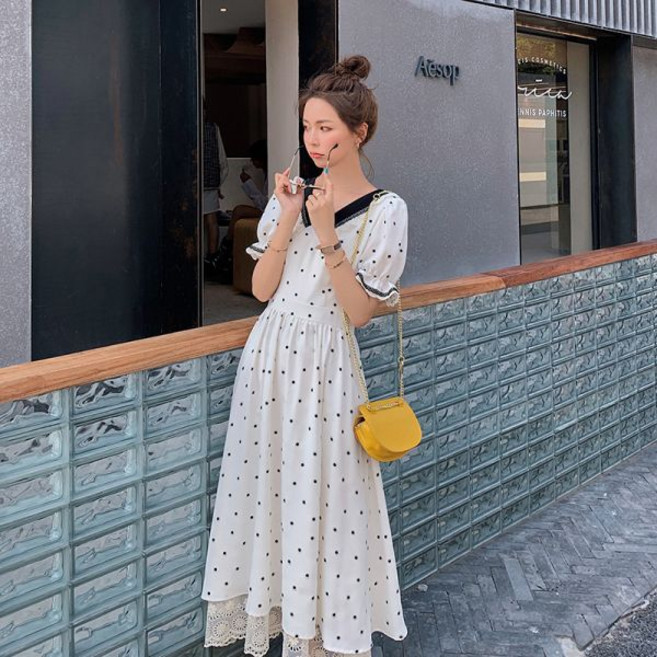 원피스 키작은여자 애프터드레스 상견례복장 도트 하객룩 여행 휴가지 여름 레트로 스커트