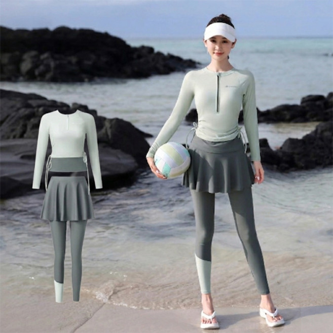 핫핀 스포티 셔링 여성 래쉬가드 수영복 3종 세트, 뮤트 민트