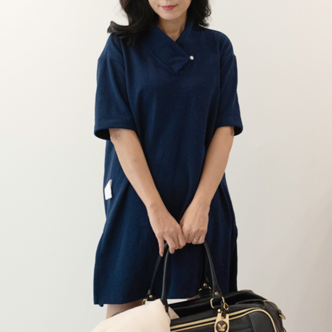 나인아워즈 여성용 원마일 골프 샤워 가운 카라형, 네이비, 1개