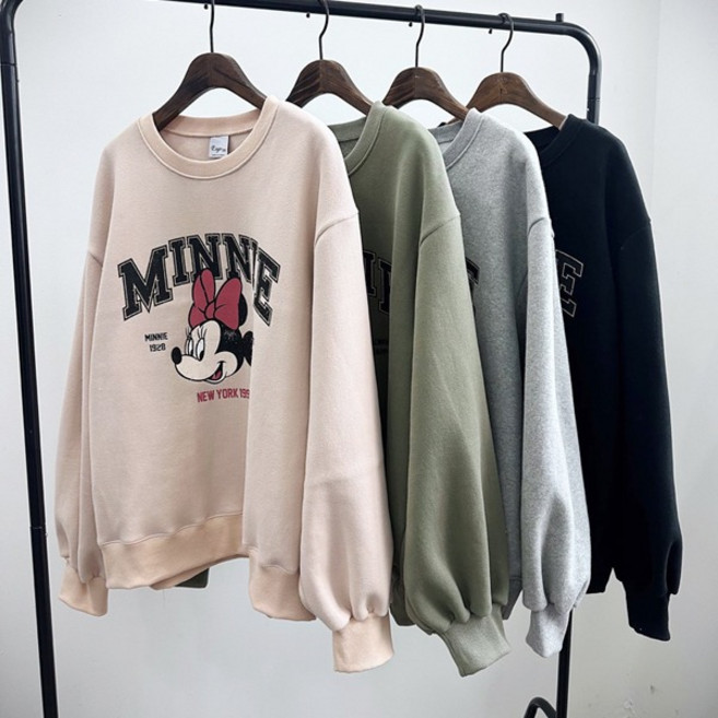 리본미니마우스 맨투맨티셔츠)양기모면 디즈니정품 겨울신상 미키티셔츠 그림나염 프린트 프린팅 루즈핏 박스티 캐릭터그림티