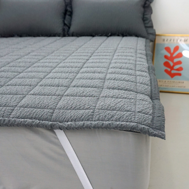 국내산 선염 쿨 시어서커 고정밴드 여름 패밀리 침대패드, 차콜