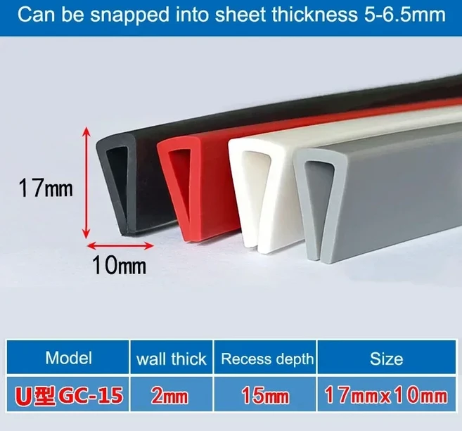 1/3/5M 실리콘 U 형 엣지 밴딩 스트립 유리 금속 패널 충돌 용 여러 빛깔의 고무 자동차 도어 보호기 씰링, 02 White, 02 1M, 02 GC 15 17x10mm
