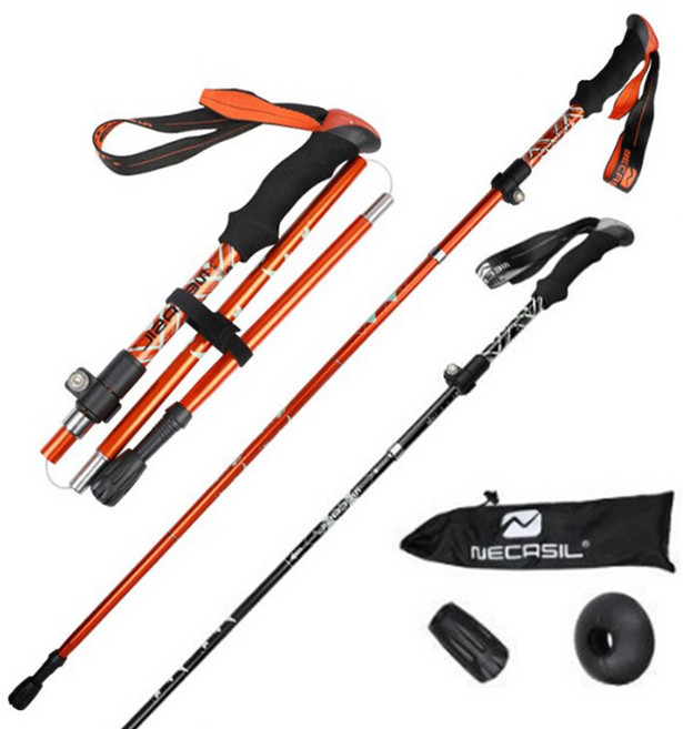 접이식 폴딩 110-130cm 길이조절 초경량 등산 접이식 4단 스틱 트레킹 폴 지팡이 1P 2P, 1개, 블랙