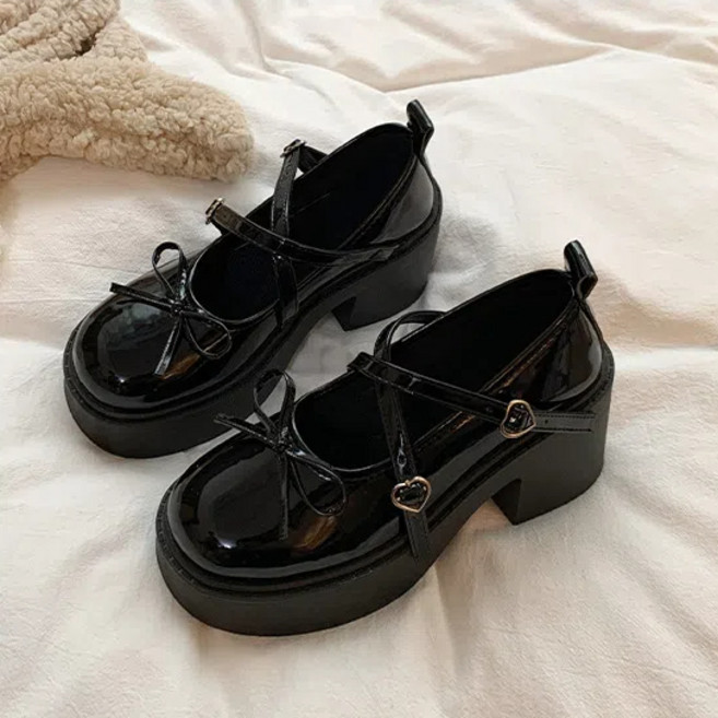 투니스 통굽 리본 메리제인 슈즈 7cm