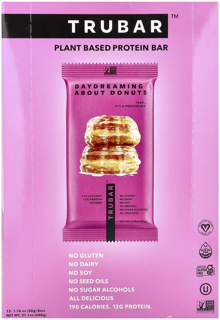 매우편하고 Trubar 식물성 프로틴바 데이드림 어바우더 도넛 12개입 개당 50g(1.76oz) 끝내주게잘나가는상품, Trubar식물성프로틴바데이드림어바우더도넛12개입개당5, 50g - 쿠팡