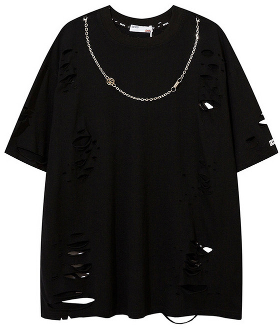 지디오 키쿠M 남성 반팔 티셔츠 체인 목걸이 반팔티 빈티지 데미지 면티 라운드 오버핏 남자반팔티