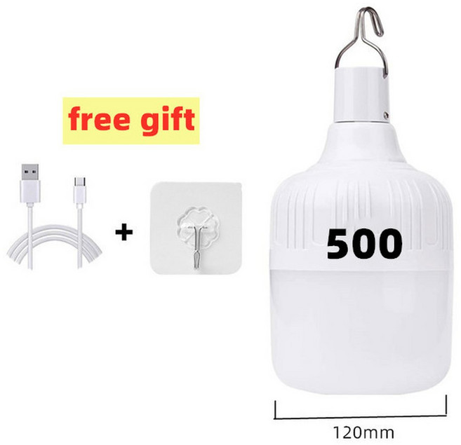 USB 충전식 LED 비상등 야외 휴대용 랜턴 비상 램프 배터리 전구 바베큐 캠핑 조명 500W, 1개