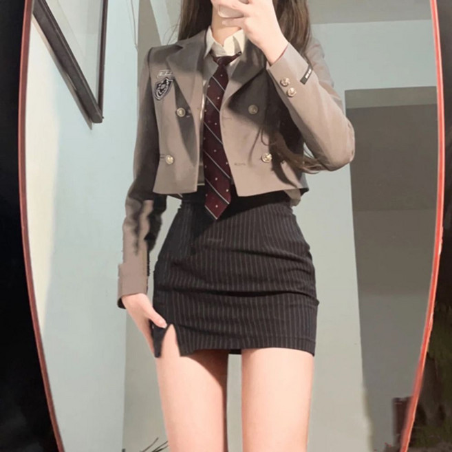 하이틴 놀이공원 교복세트 크롭자켓 미니스커트 쓰리피스 세트