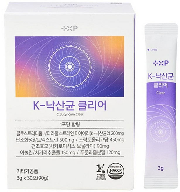 K낙산균 미야리산 단쇄지방산 푸룬분말 함유 낙산균 클리어, 90g, 4세트
