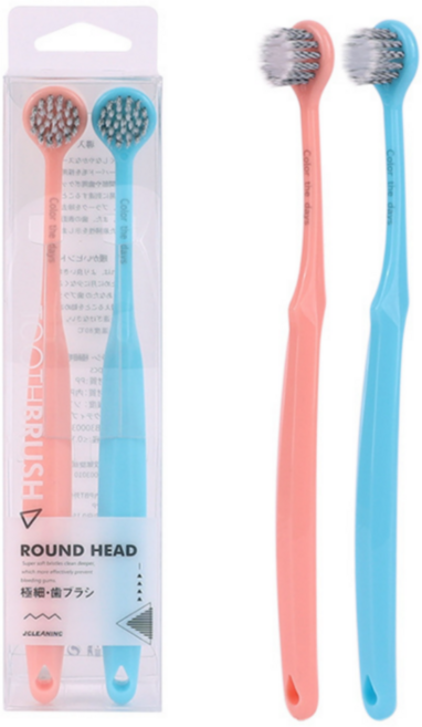 유아로에 반려동물 라운드헤드 초미세모 강아지 고양이 칫솔 치석제거 2종 2개입, 1세트, 혼합색상