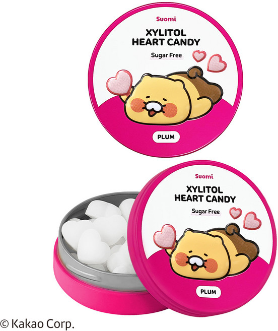 춘식이 자일리톨 하트 캔디 자두 핀란드 무설탕 사탕, 2개, 40g