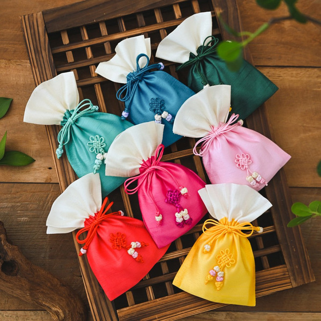 위클 오색찬란 복주머니 간식 구디백 청록, 1개, 청록복주머니구디백+6개 미니캔디류