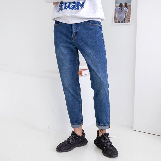 허벅스 3컬러 남자 9부 테이퍼드 청바지 데님 팬츠 크롭진 테이퍼드진 허리조절 요술 단추 증정