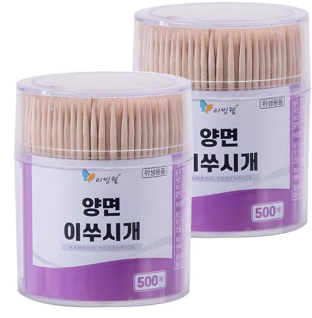 리빙웰 자작나무 양면 이쑤시개, 500개입, 2개