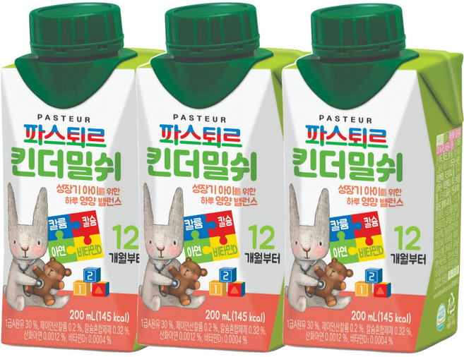 파스퇴르 킨더밀쉬 액상분유 1단계 200ml, 3개