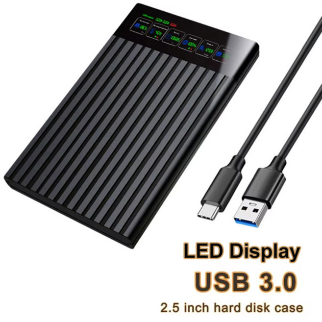 5인치 HHD 인클로저 박스 ENCLOSU CASE PC용 TO 하드 HDD 6GBPS USB3 케이스 최대 EXTERNAL 드라이브 MAX INCH SATA 외부 어댑터, LED Display