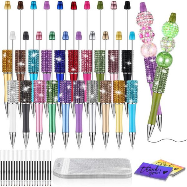 Marspark 마스파크 80개입 글리터 비즈 펜 DIY 키트 20세트 화려한 다이아몬드 비즈 플라스틱 라인스톤 블링 (리필심 및 파우치 포함) 공예 제작 선물 학용품, Marspark 마스파크 80개입 글리터 비즈 펜 DI