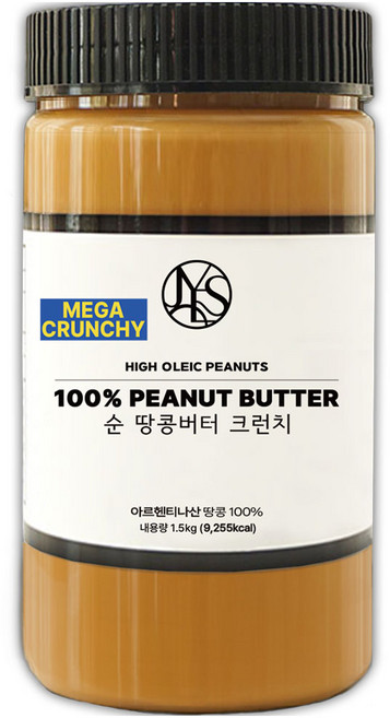 야스티 순 땅콩버터 크런치 100% 무첨가, 1개, 1.5kg