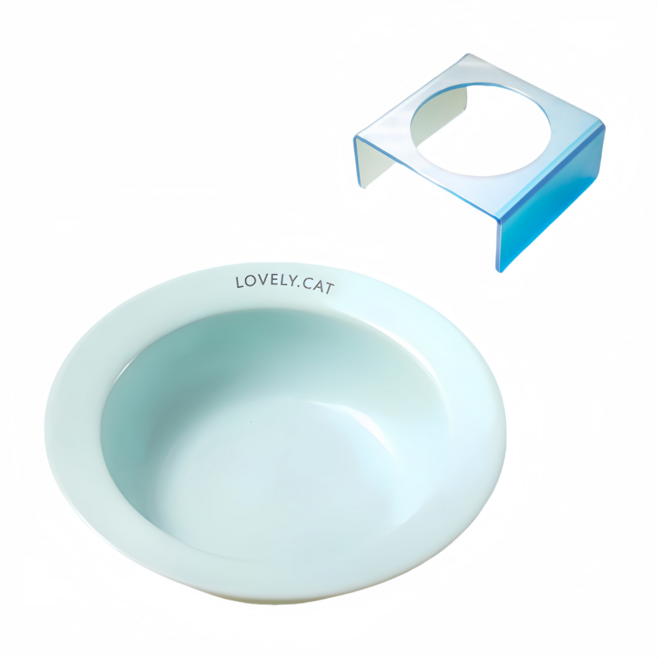 타이디 식기세트 애견식기 아크릴 고양이물그릇+거치(혼합색상 랜덤 발송), 청색, 1개