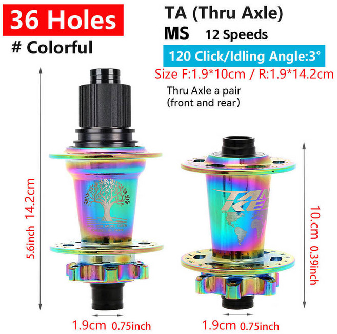 자전거 베어링 휠 부품 TANKE 120 클릭 허브 6 MTB 산악 전면 후면 스루 HG 28 32 36 홀 디스크 브레이크 8 9 10 11 12 속도, 14 36H Colorful TA MS, 1개