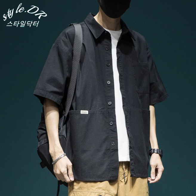 스타일닥터 남자 카고 반팔 셔츠 오버핏 루즈핏 포켓 남방 여름 캐주얼 상의