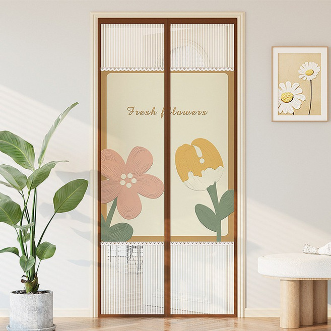 방일 현관문 방문 반투명 모기방지 메쉬 문발 세트 일체형 자석 프리미엄 모기장 + 찍찍이테이프 + 오픈고정자석, D