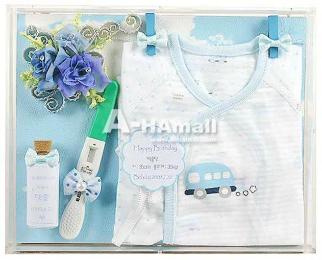 [(완성품)러블리(블루)-배냇액자+탯줄통+임신태스트기]