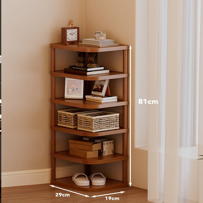 정싱 다용도 코너 선반 인테리어 수납 다용도 틈새 선반장 대나무 코너형 선반, 6단, 갈색