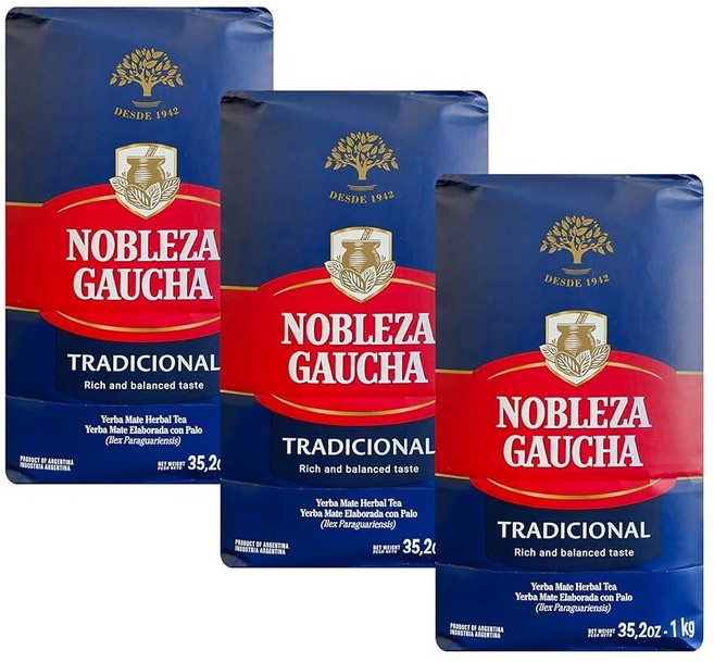Nobleza Gaucha Yerba Mate Sterm 허브 티 | 전통 아르헨티나 브루 미국 전용 포장 1kg(2.2파운드) - 3팩, Nobleza Gaucha Yerba Mate Ster, 1kg