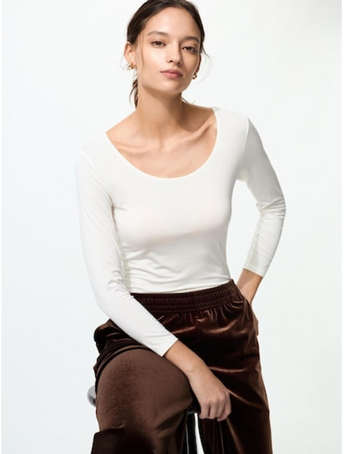 유니클로일본 여성 히트텍 U넥 티셔츠/8부소매 5컬러