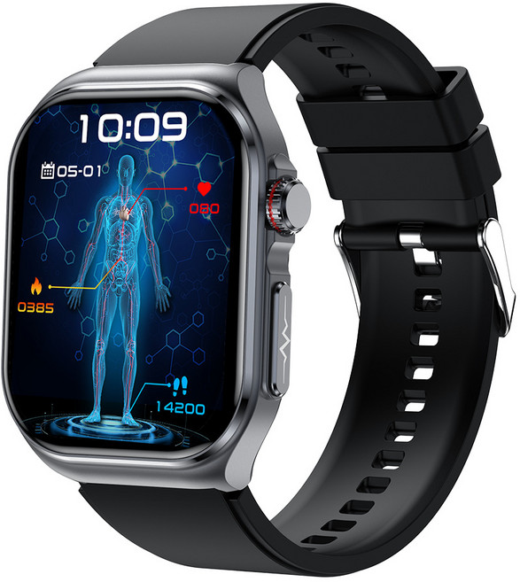 스마트 워치 심전도 블루투스 통화 체지방 혈압 혈당 심박수 건강 다중 운동 밴드, 검은색 껍질(검은색 실리콘)